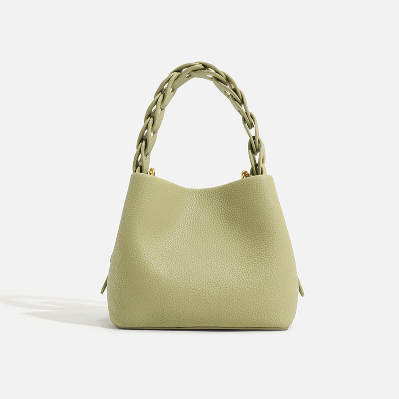 Women's Portable Soft Leather Lychee Pattern Drawstring Handbags