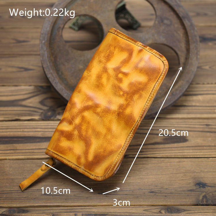 Men's Tanned Washed Business Handmade Long Cowhide Men's Wallets