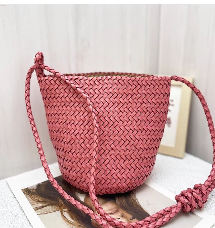 Summer Vegetable Tanning Leather Handmade Woven Shoulder Bags