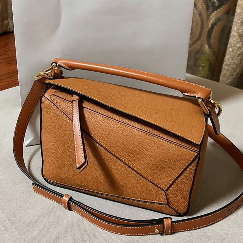 Women's Pattern Genuine Leather Geometric Pillow Stitching Crossbody Bags