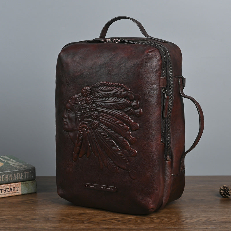 Men's Trendy Head Layer Vegetable Tanning Leather Backpacks