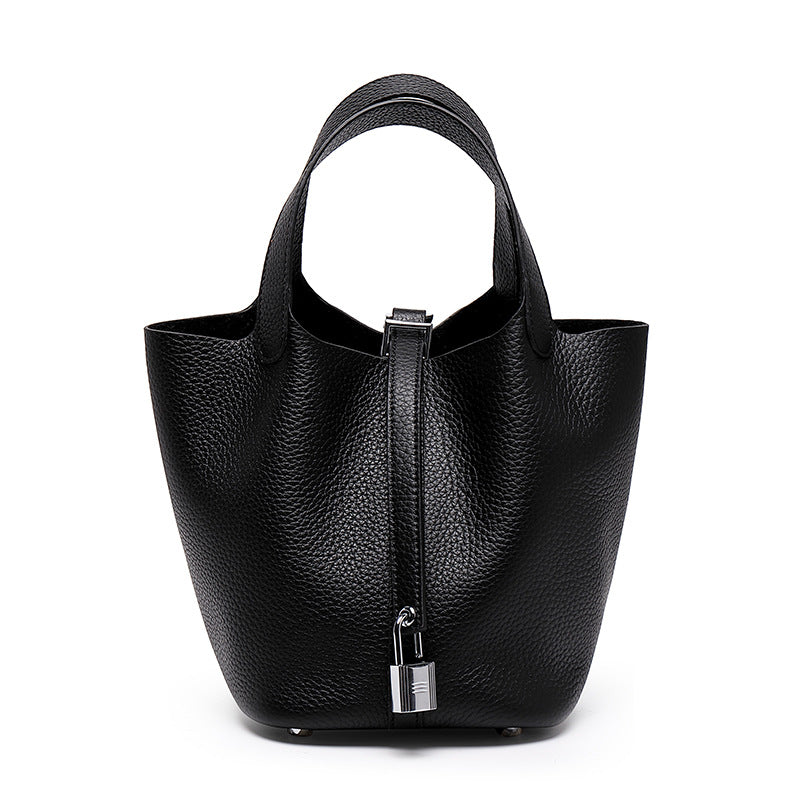 Women's Quality First Layer Cowhide Niche Basket Leather Large Bags