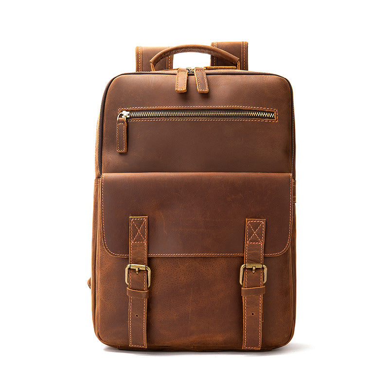 Men's Crazy Horse Leather Retro Large Capacity Backpacks