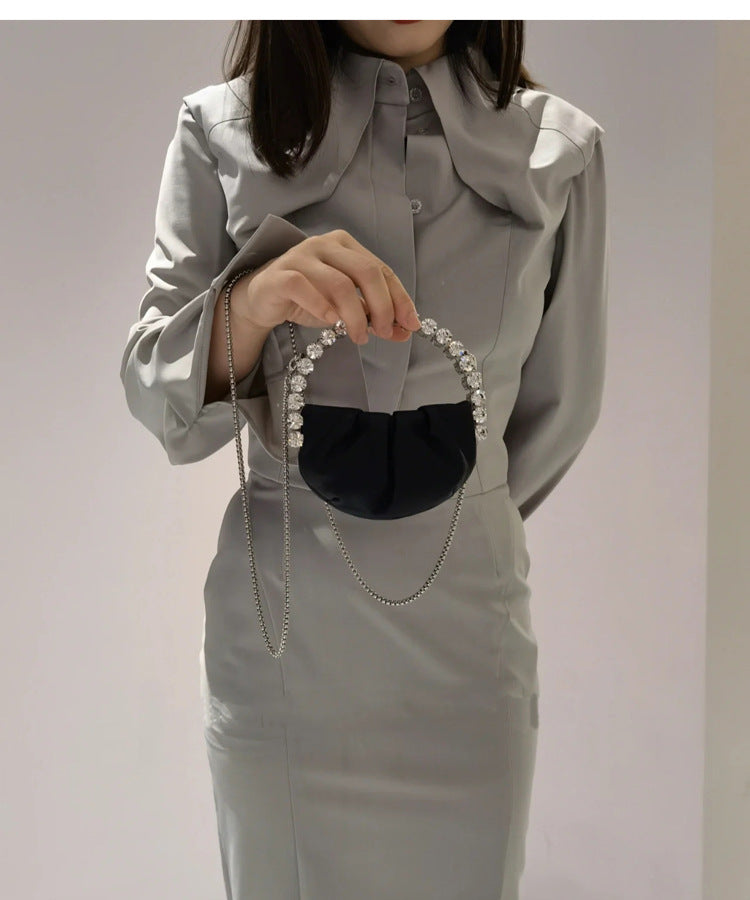 Women's Rhinestone Portable Diamond Pleated Trendy Design Evening Bags