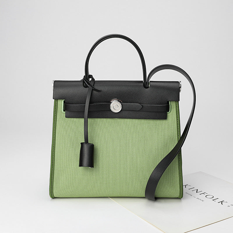 Women's Leather Retro Fashion Canvas Kelly Design Handbags