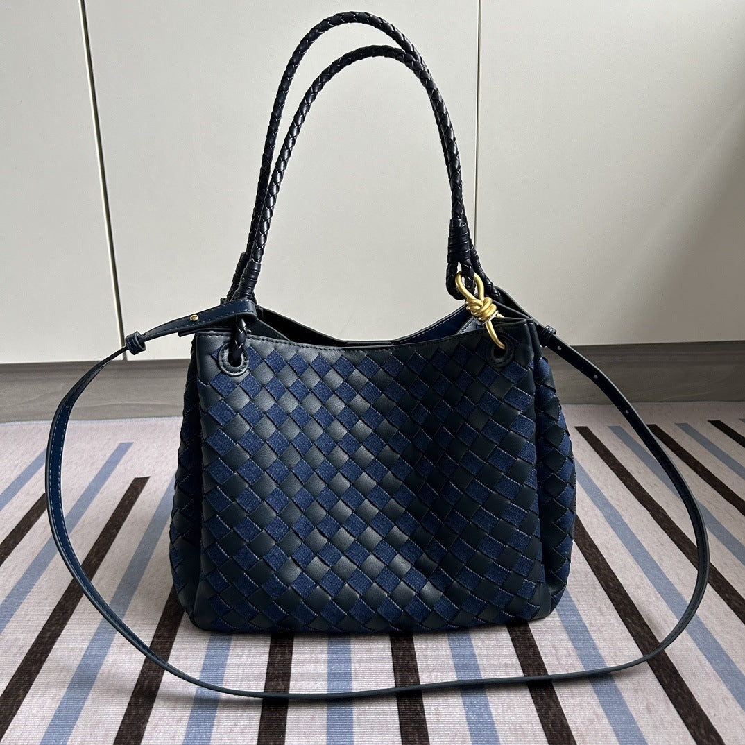 Women's Large Parachute Leather Woven Portable Vegetable Crossbody Bags
