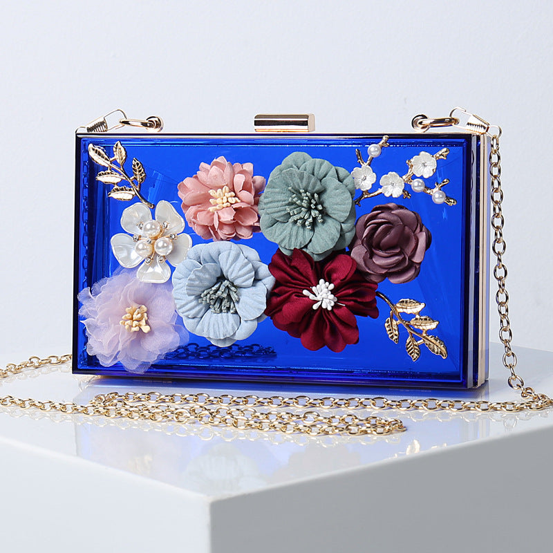 Women's Oblique Flower Party Fashion Wear Chain Evening Bags