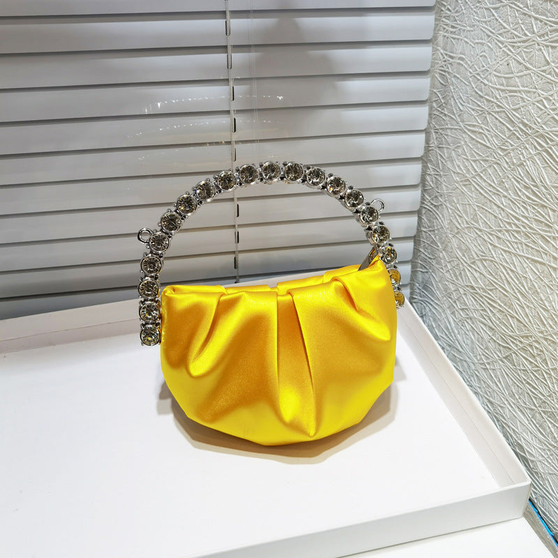 Women's Rhinestone Portable Diamond Pleated Trendy Design Evening Bags