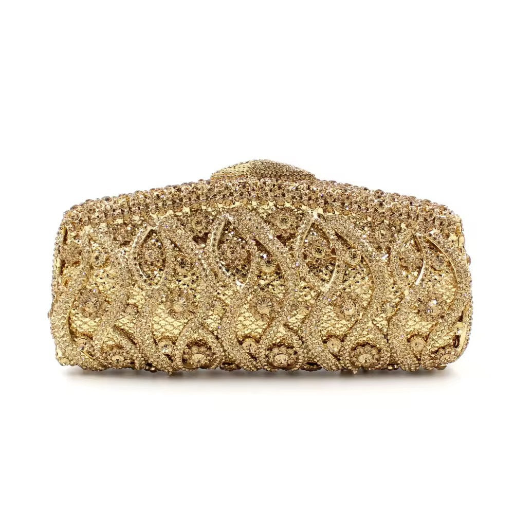 Women's Hollow Metal Rhinestone Clutch Banquet Full Chain Evening Bags