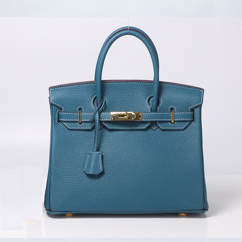 Women's Lychee Pattern Kelly Genuine Leather First Handbags