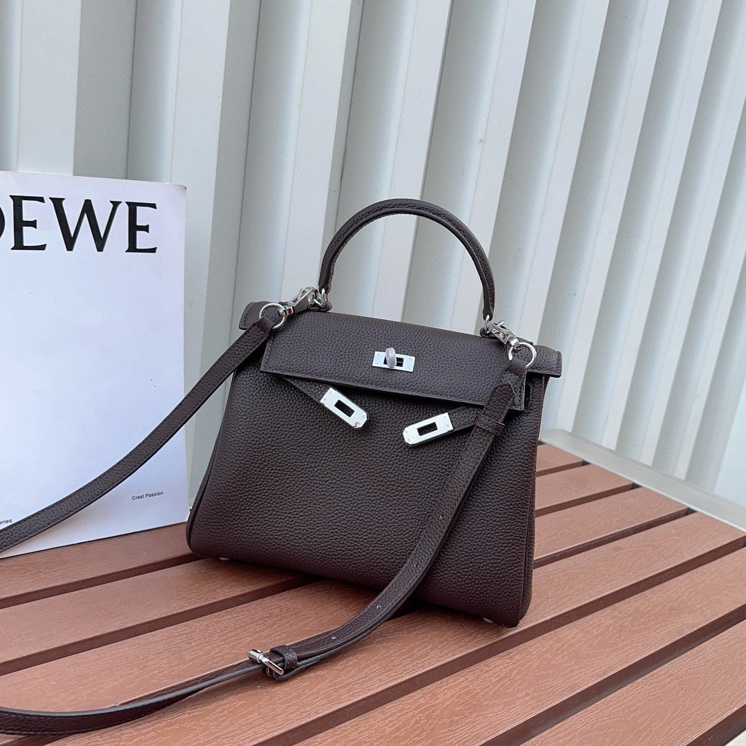 Cowhide Second Generation Kelly Lychee Pattern Handbags