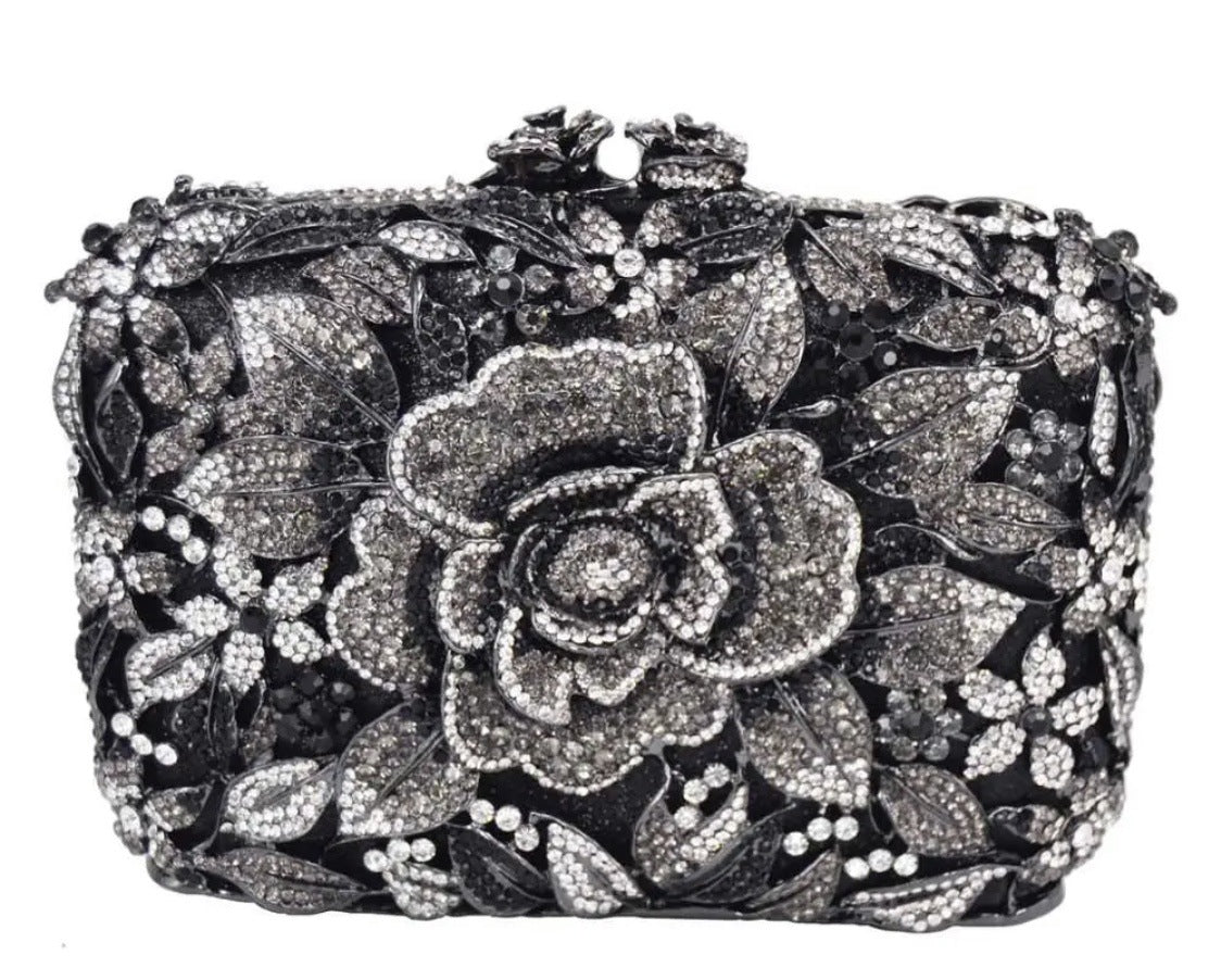 Women's Selected Diamond Hollow Pink Rose Banquet Evening Bags