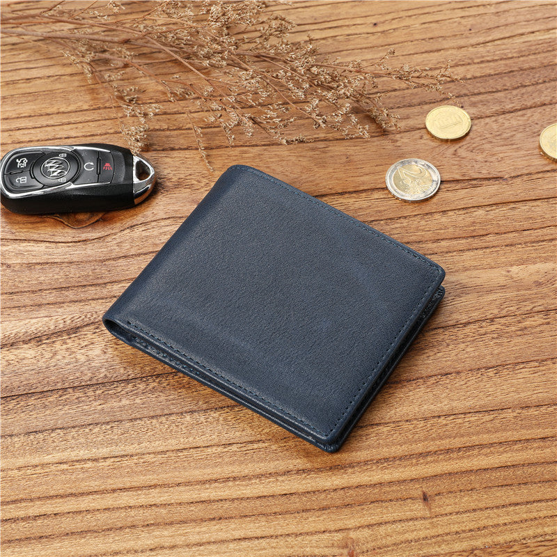 Men's Layer Cowhide Short Green Leather Driving License For Men's Wallets