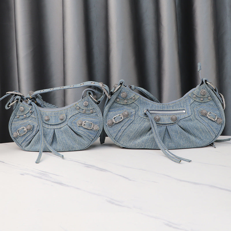 Women's Denim Motorcycle High-grade Three-in-one Diamond Rivets Armpit Bags