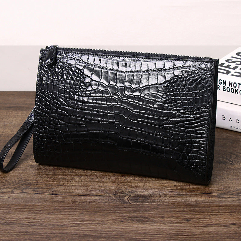 Men's Crocodile Leather Pattern Genuine Hand Grab Men's Handbags