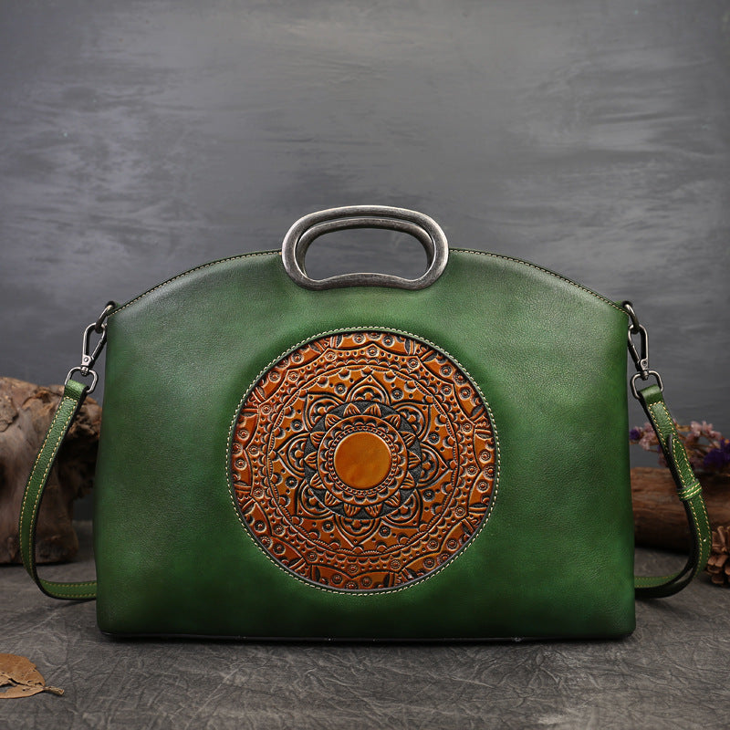 Women's Genuine Leather Embossed Totem Top Layer Crossbody Bags