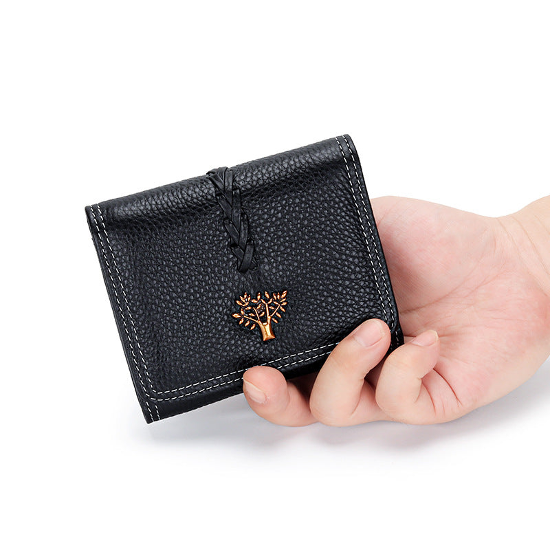 Women's & Men's Leather Three-fold Folding First Layer Cowhide Ladies Wallets