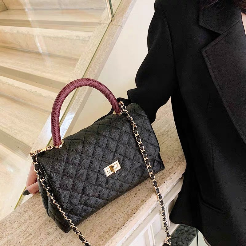 Women's High-grade Genuine Leather Classic Style Caviar Diamond Bags