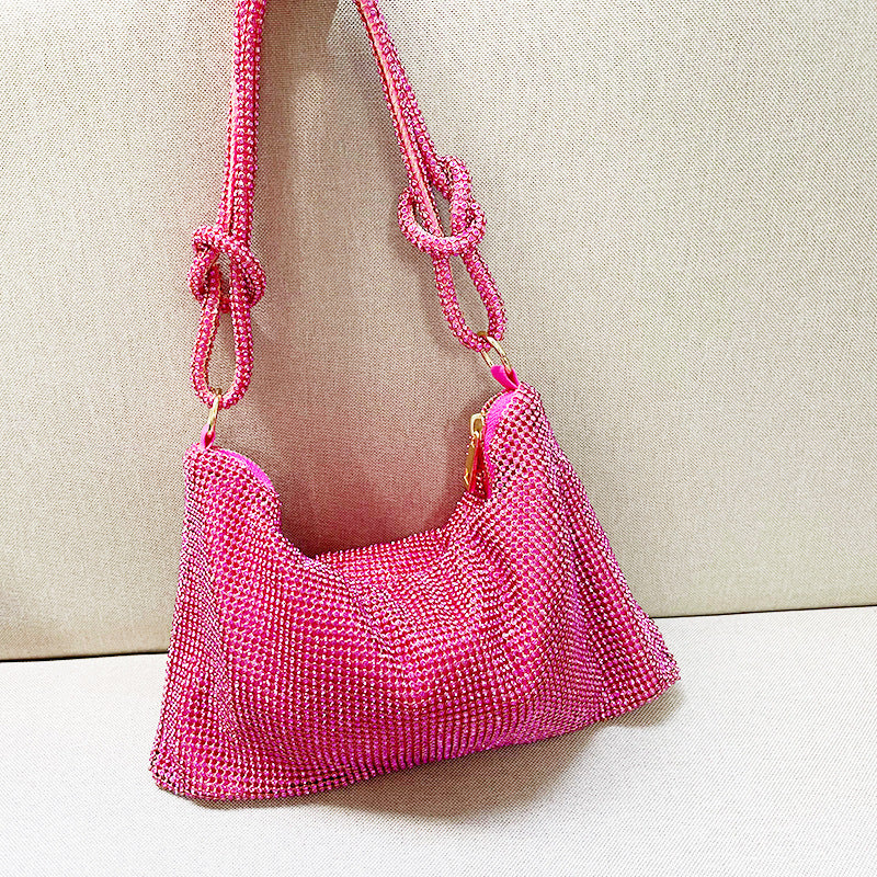 Women's Pink Diamond For King Rhinestone Underarm Shoulder Bags
