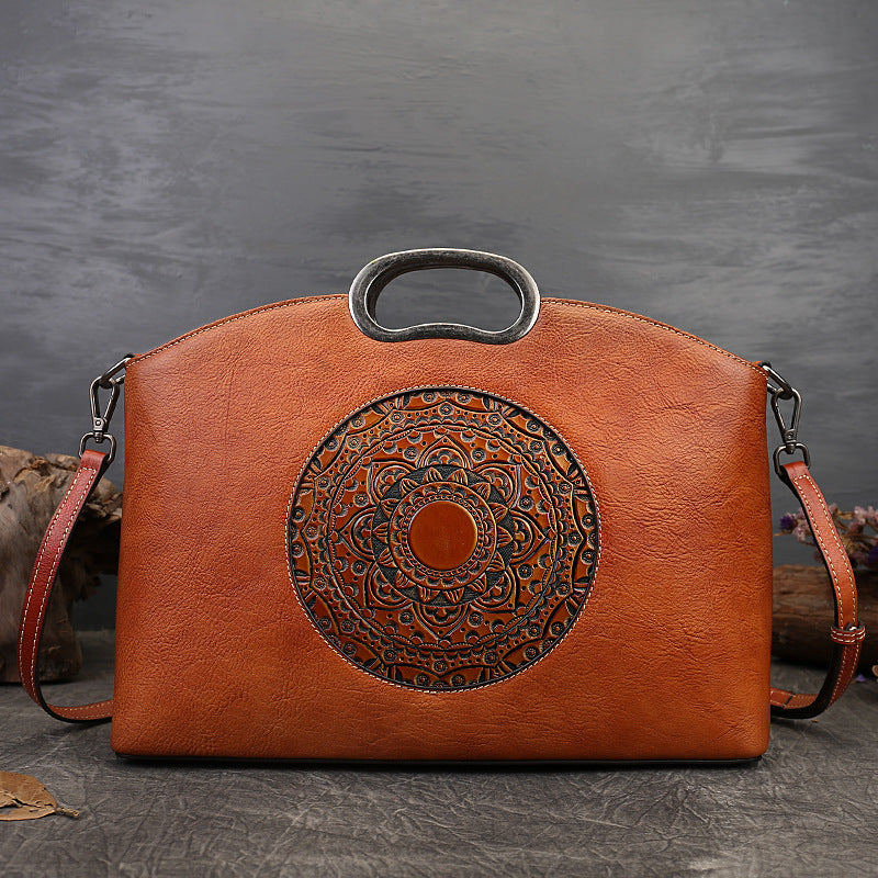 Women's Genuine Leather Embossed Totem Top Layer Crossbody Bags