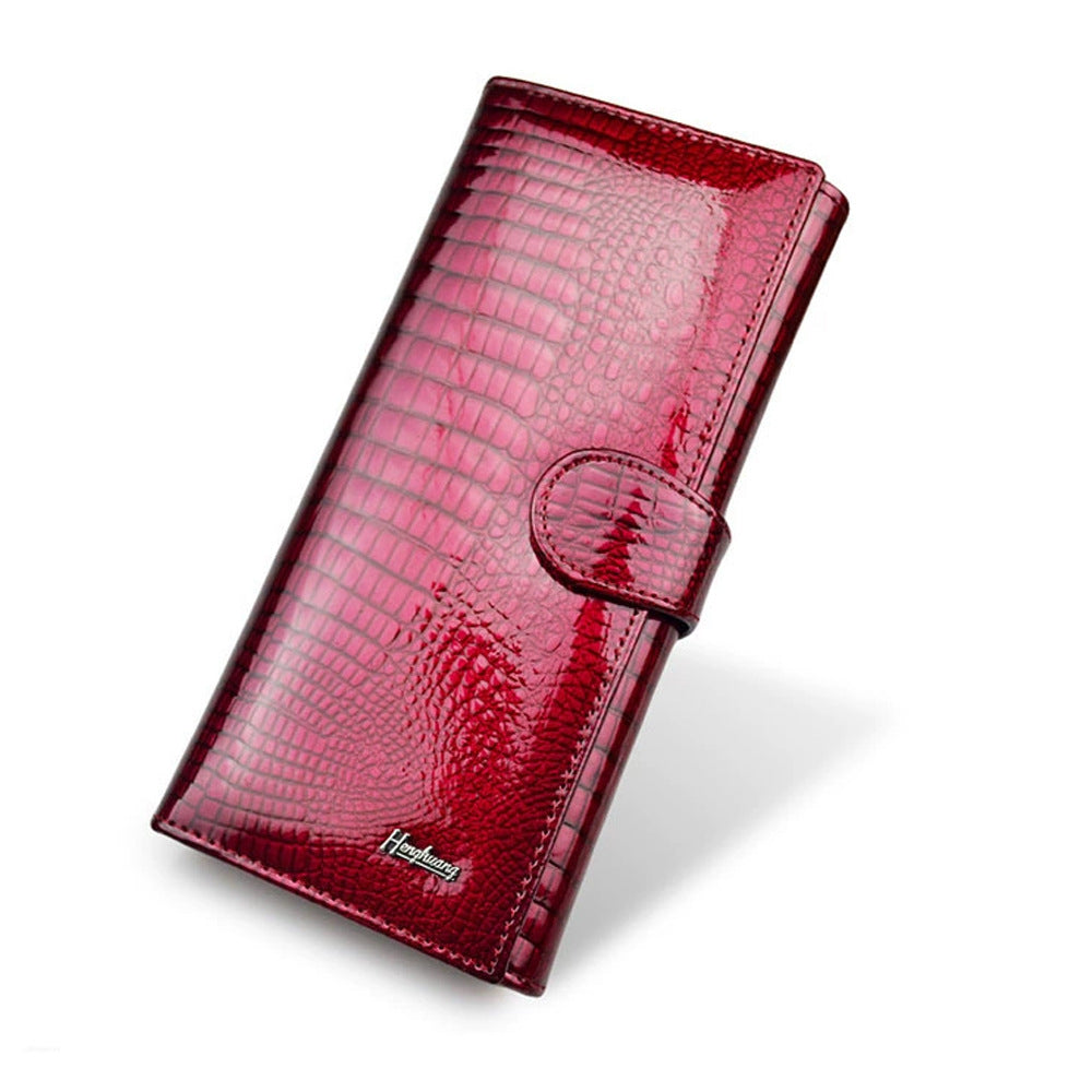Women's Leather Patent Fashion Clutch Crocodile Pattern Ladies Wallets