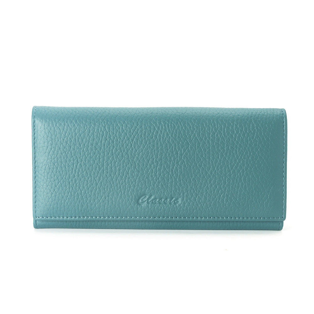 Women's Long Genuine Leather First Layer Cowhide Lychee Pattern Clutch Ladies Wallets