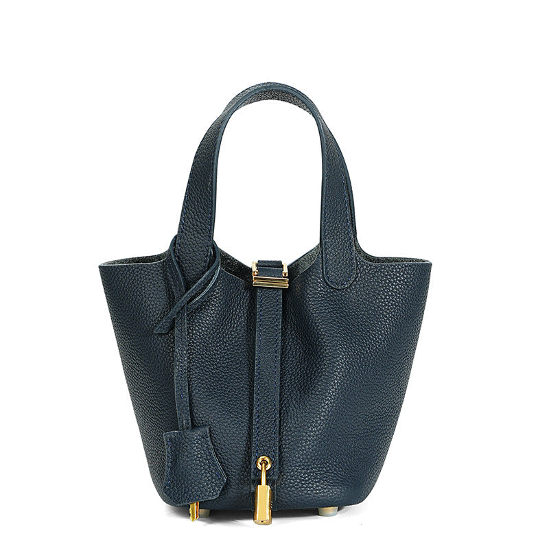 Women's Quality First Layer Cowhide Niche Basket Leather Large Bags