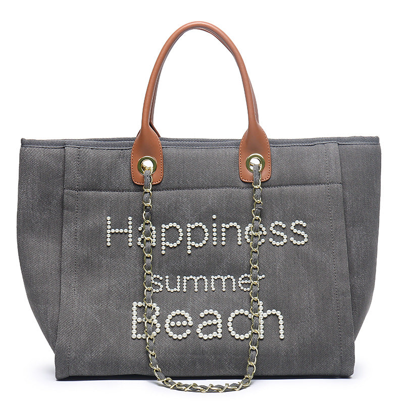 Women's Genuine Leather Portable Chain Pearl Beach Handbags