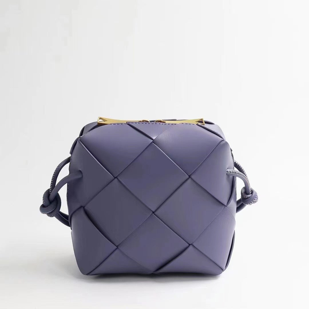 Women's Woven High-grade Genuine Leather Plaid Lunch Crossbody Bags