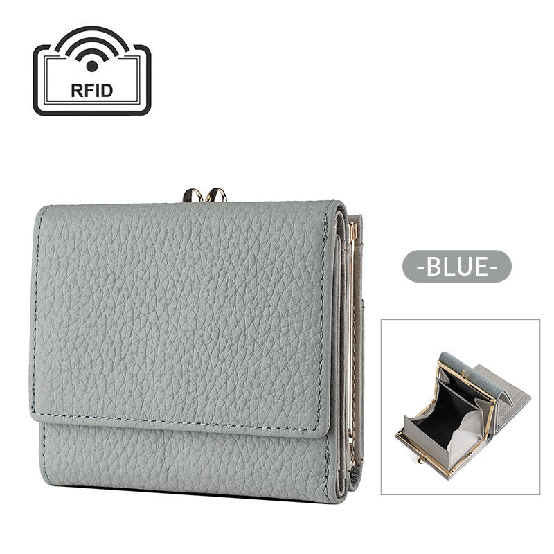 Layer Cowhide Multi Slots Contrast Color Purses