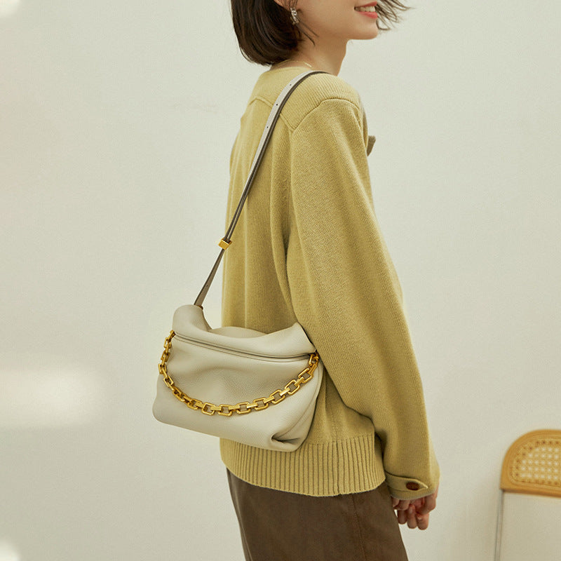 Women's Leather Folds Cloud Fashion Chain Dumpling Shoulder Bags