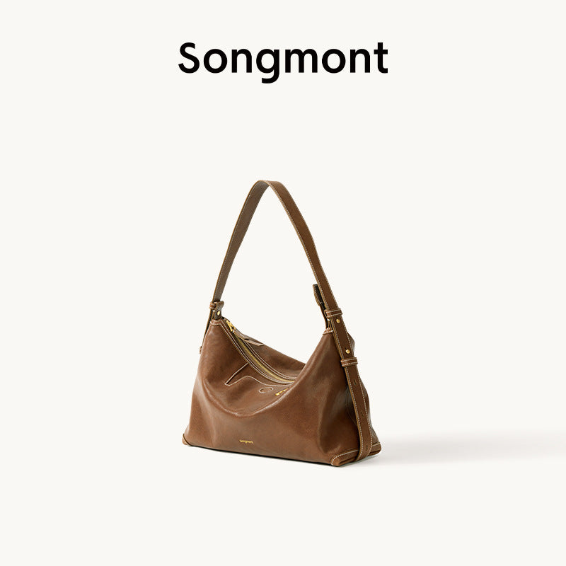 Women's Series Under The Mountain Shallow Carpetbag Vegetable Tanning Leather Armpit Bags