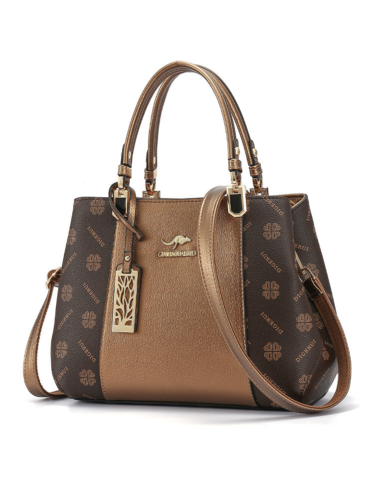 Color Contrast Patchwork Mother's Wine Red Handbags