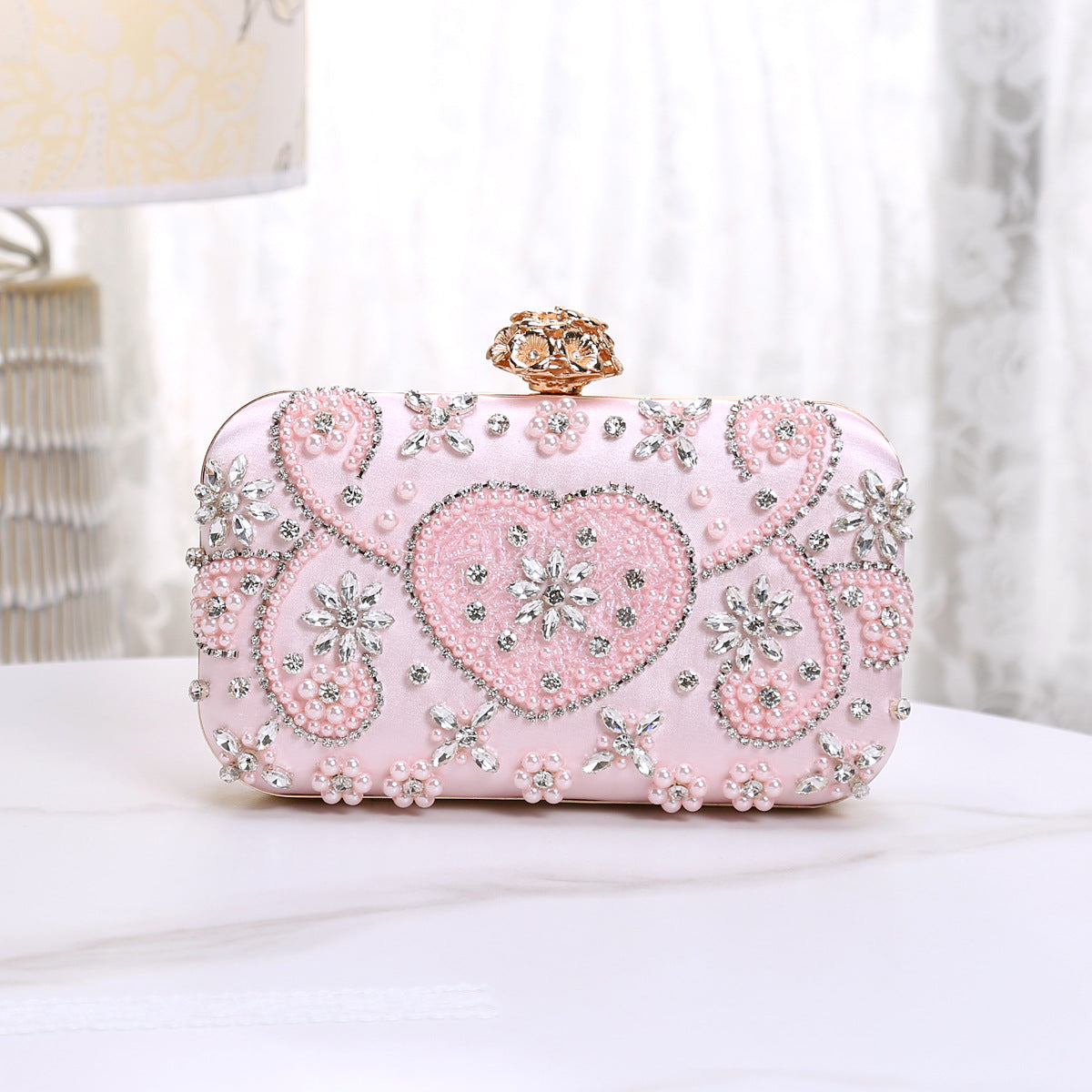 Embroidered Rhinestone Clutch Heart-shaped Diamond Female Evening Bags