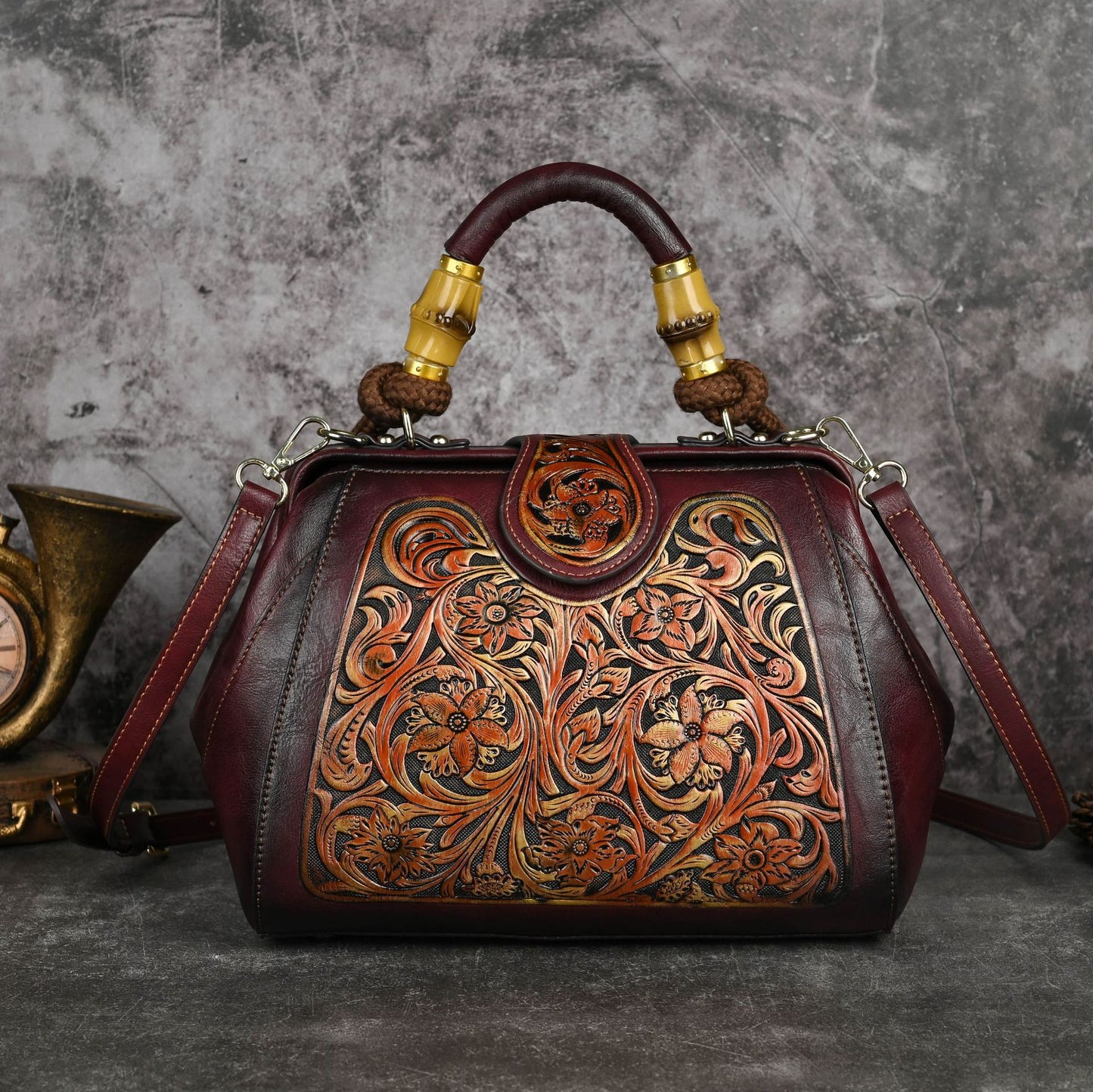 Women's Retro Rub Colored Totem Series Optional Embossed Handbags