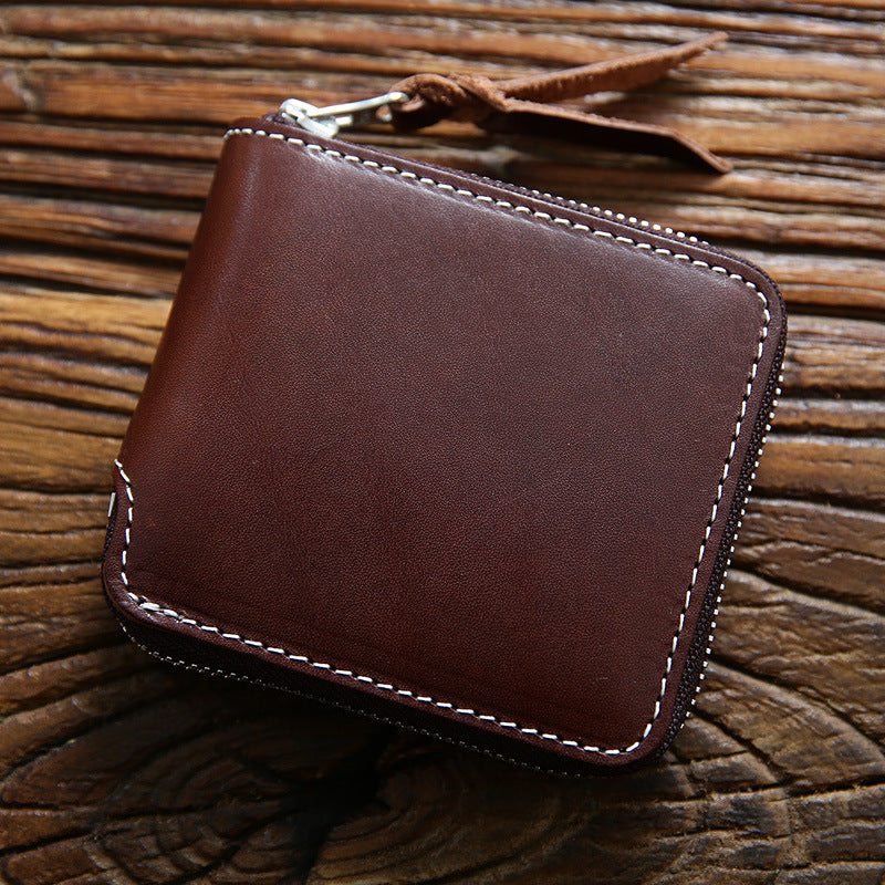 Men's Vintage Zipper Multifunctional First Layer Short Men's Wallets