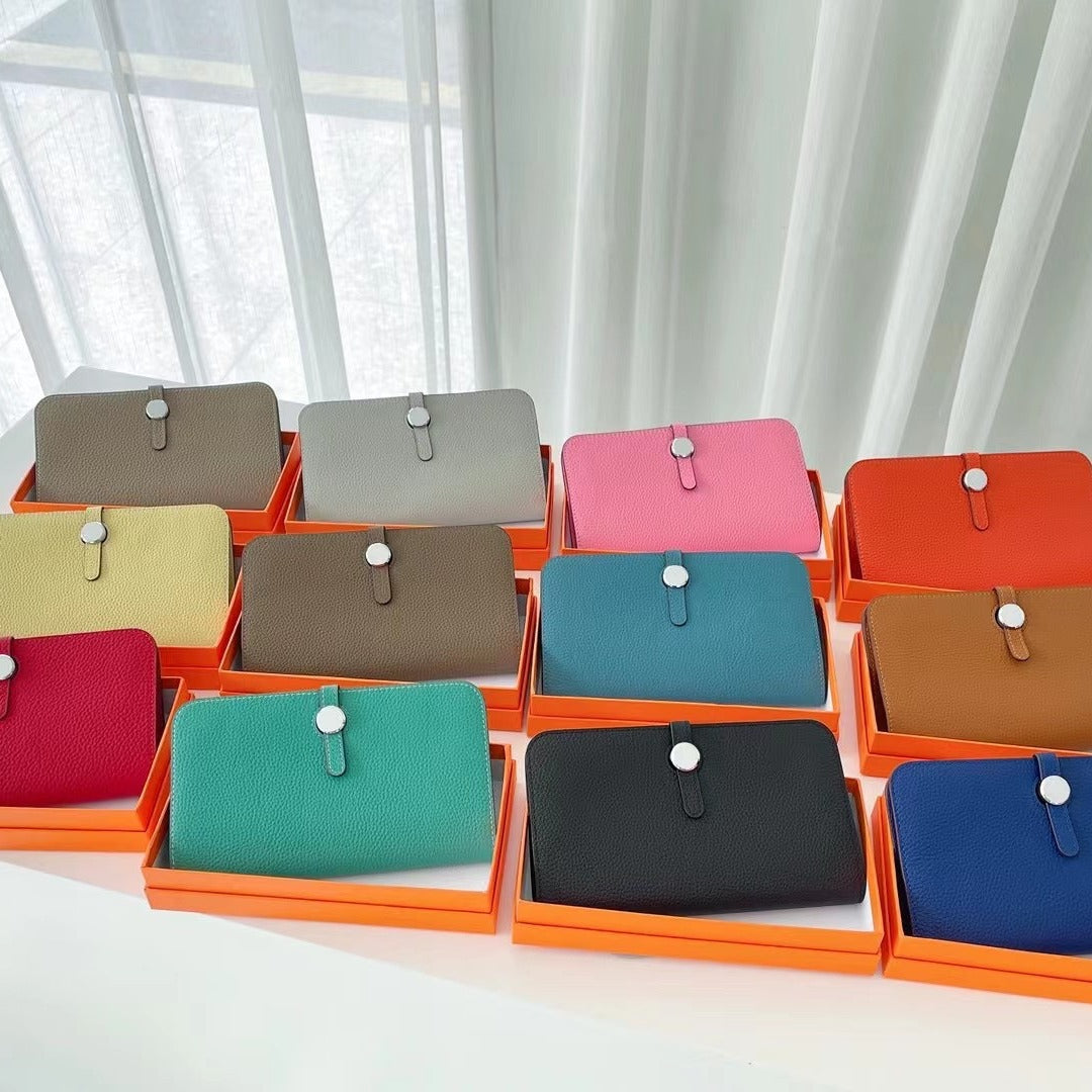 Women's Layer Cowhide Long Folding Large Capacity Genuine Leather Ladies Wallets
