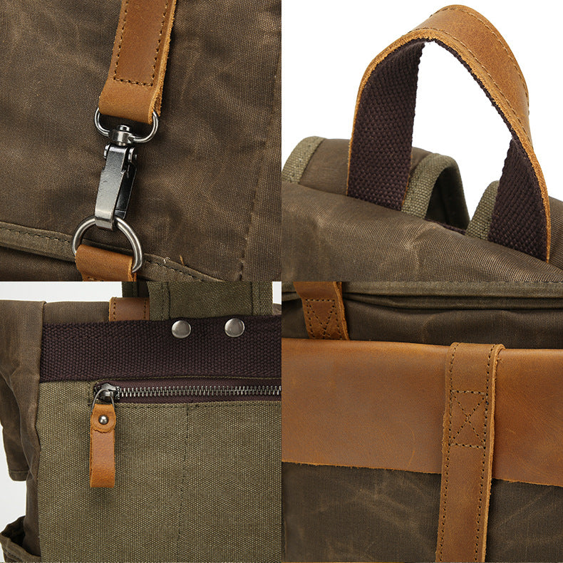 Leather Waterproof Oil Wax Canvas Leisure Computer Backpacks