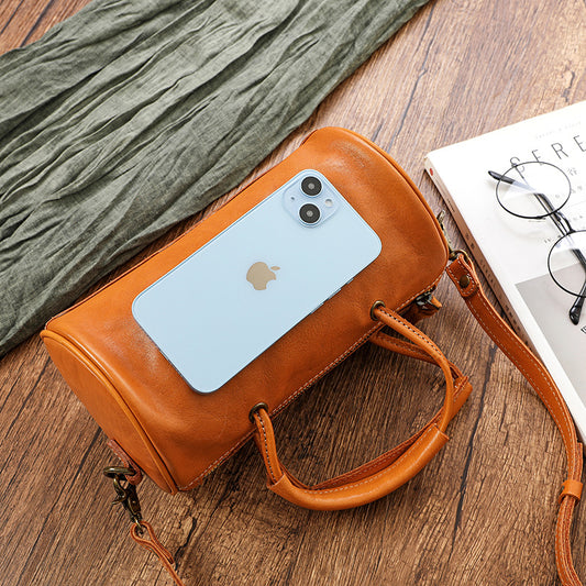 Women's Vegetable Tanned Leather First Layer Cowhide Oil Wax Crossbody Bags