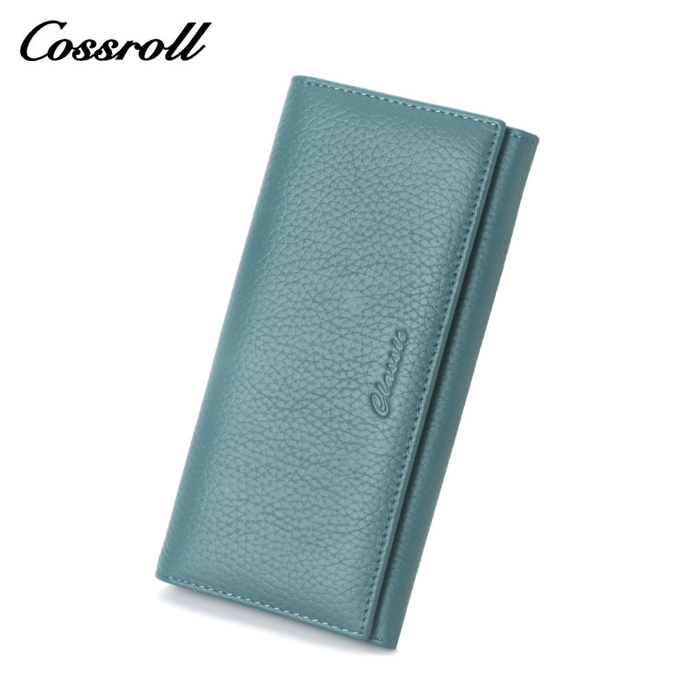 Women's Long Genuine Leather First Layer Cowhide Lychee Pattern Clutch Ladies Wallets