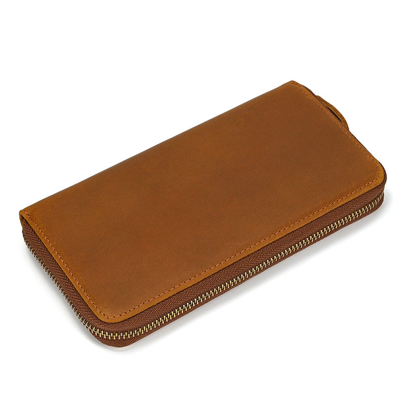 Crazy Horse Leather Long Retro Embossing Men's Wallets
