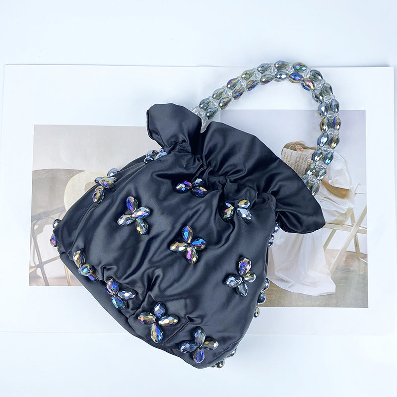 Women's Niche Design Handmade Beaded Satin Portable Handbags