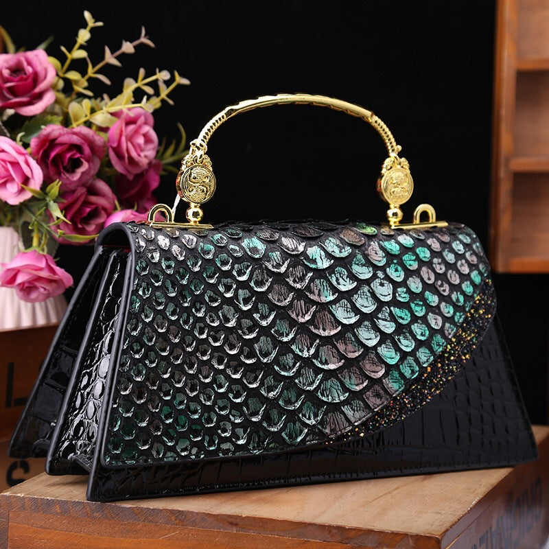 Women's Snake Pattern Genuine Leather Fashion Portable Crossbody Bags