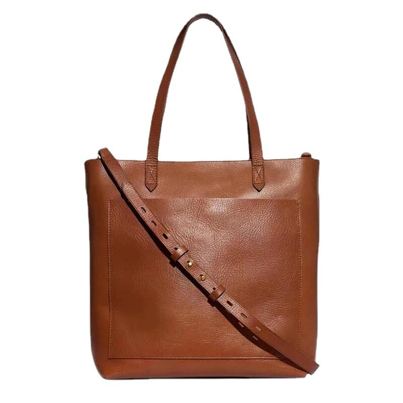 Women's Zipper Simple Top Layer Cowhide Leather Handbags