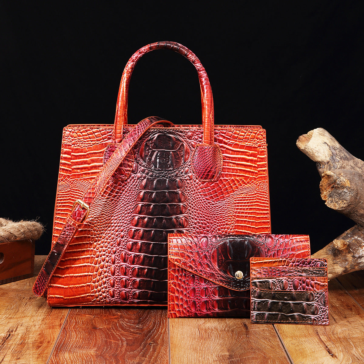 Women's Retro Mother Colorful Crocodile Pattern Brahmin Handbags