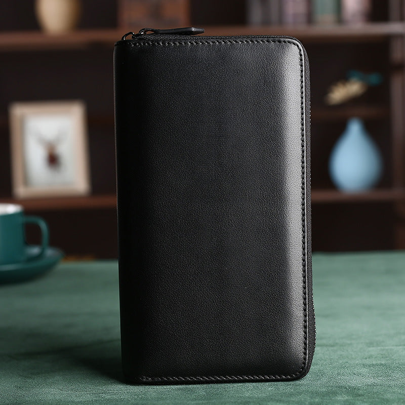 Men's Crazy Horse Leather Clutch Long Genuine Men's Handbags