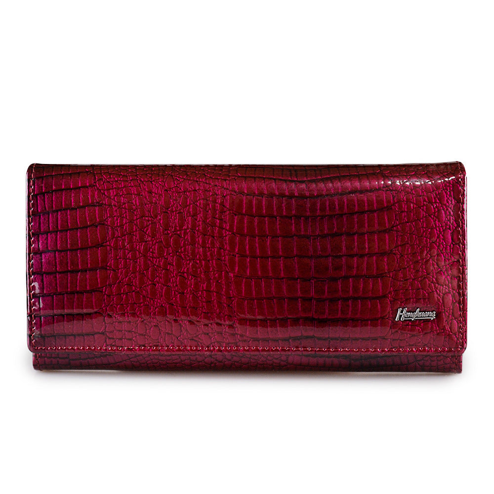 Women's Patent Leather Genuine Female Crocodile Pattern Ladies Wallets
