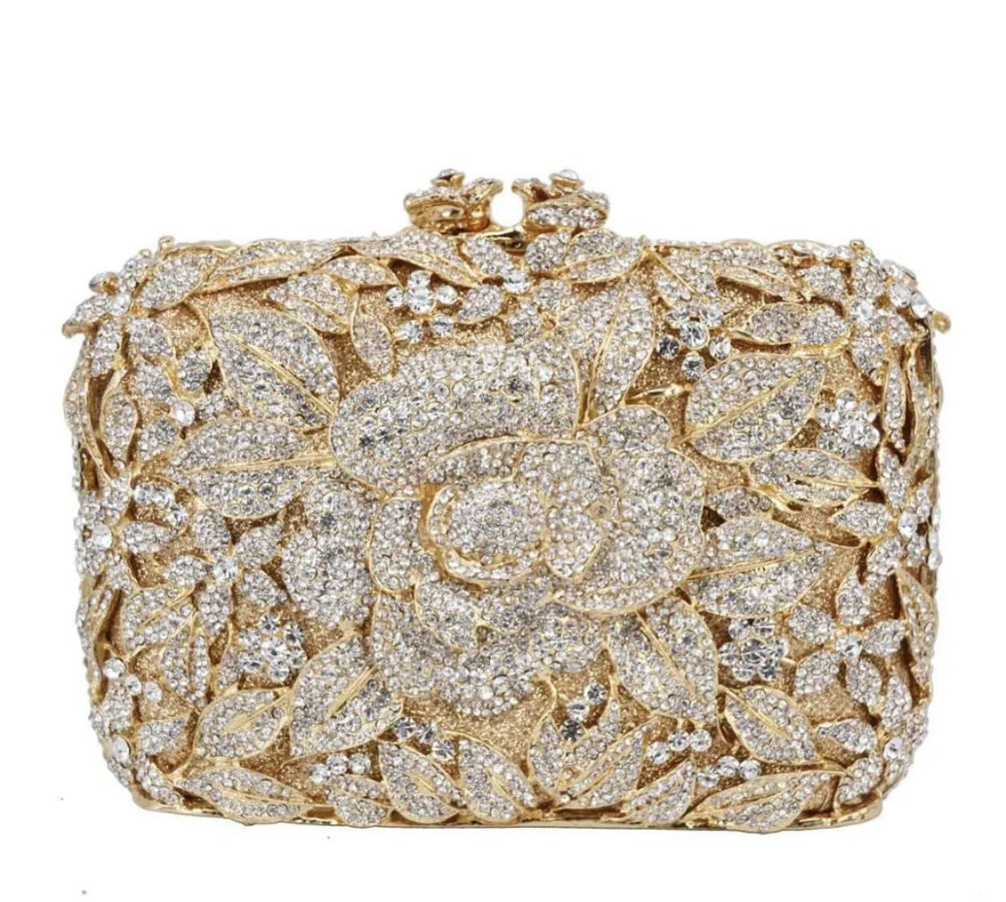 Women's Selected Diamond Hollow Pink Rose Banquet Evening Bags