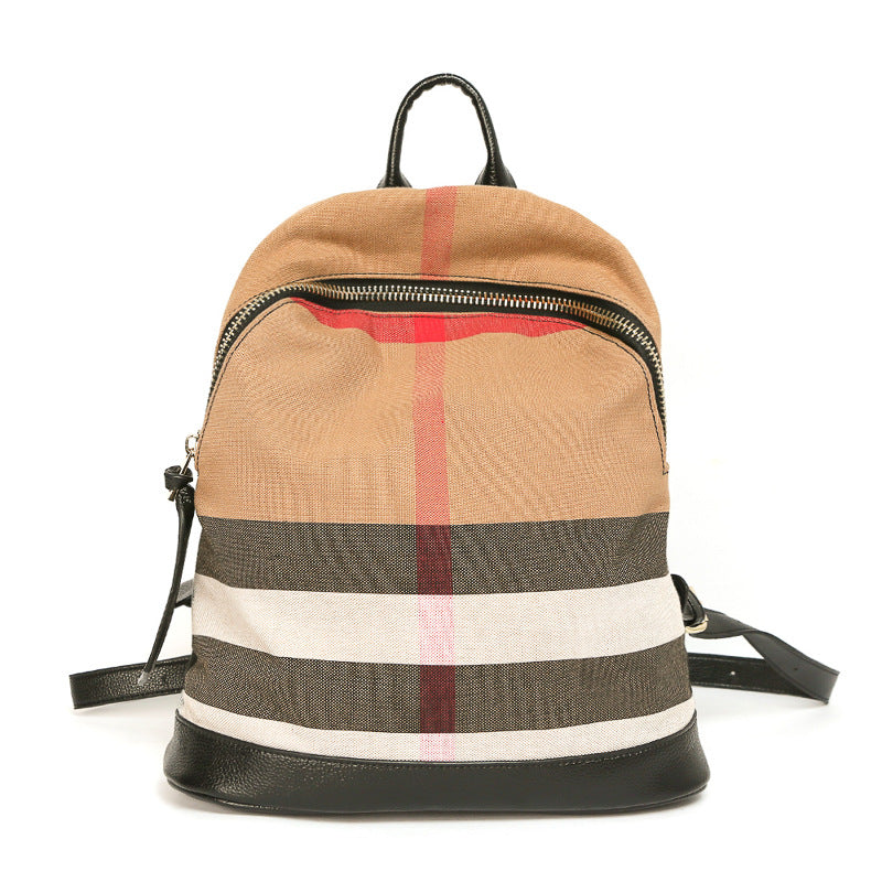 Women's & Men's & Plaid Stitching Canvas College Style Backpacks