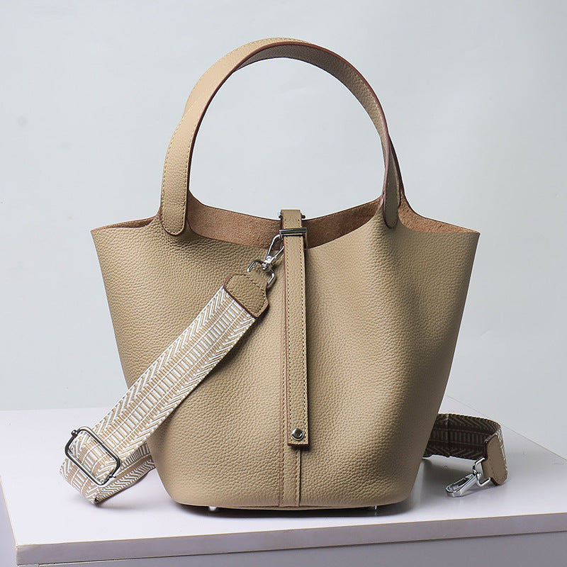Women's First Layer Cowhide Vegetable Basket Genuine Leather Buckle